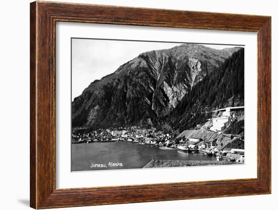 Juneau, Alaska - Aerial View of Town and Coast-Lantern Press-Framed Art Print