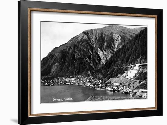 Juneau, Alaska - Aerial View of Town and Coast-Lantern Press-Framed Art Print