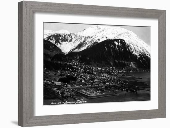 Juneau, Alaska - Aerial View of Town-Lantern Press-Framed Art Print