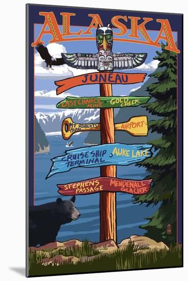 Juneau, Alaska - Destination Sign-Lantern Press-Mounted Art Print