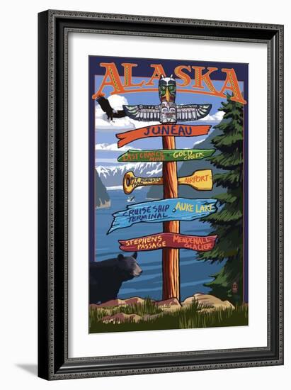 Juneau, Alaska - Destination Sign-Lantern Press-Framed Art Print