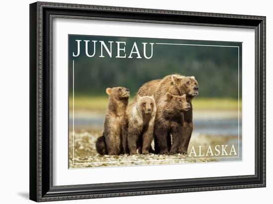 Juneau, Alaska - Grizzly Bear and Cubs-Lantern Press-Framed Art Print