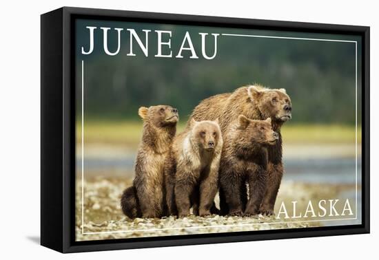 Juneau, Alaska - Grizzly Bear and Cubs-Lantern Press-Framed Stretched Canvas