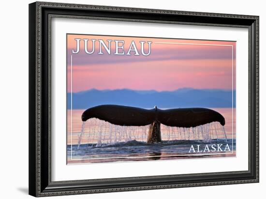 Juneau, Alaska - Humpback Fluke and Sunset-Lantern Press-Framed Art Print