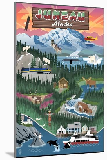 Juneau, Alaska - Retro Scenes-Lantern Press-Mounted Art Print