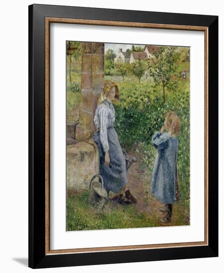 Junge Frau und Mädchen an einem Brunnen. 1882-Camille Pissarro-Framed Giclee Print