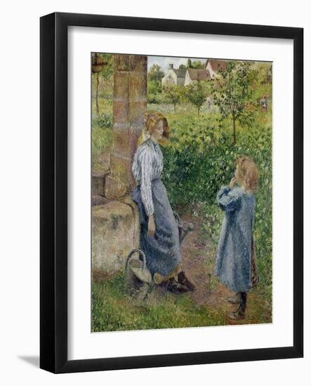 Junge Frau und Mädchen an einem Brunnen. 1882-Camille Pissarro-Framed Giclee Print