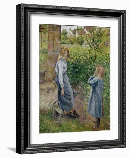 Junge Frau und Mädchen an einem Brunnen. 1882-Camille Pissarro-Framed Giclee Print