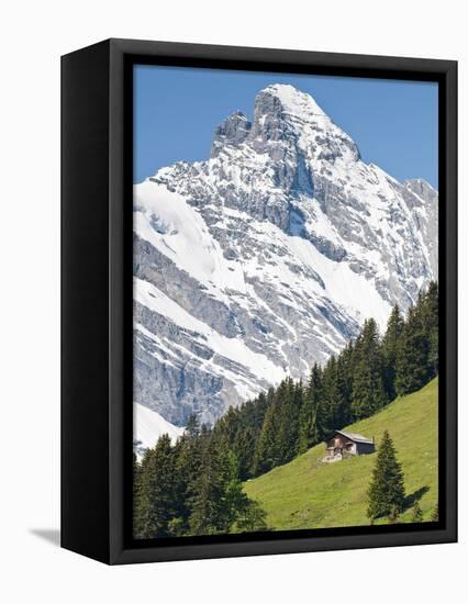 Jungfrau Massif and Swiss Chalet Near Murren, Jungfrau Region, Switzerland, Europe-Michael DeFreitas-Framed Premier Image Canvas