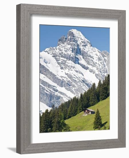 Jungfrau Massif and Swiss Chalet Near Murren, Jungfrau Region, Switzerland, Europe-Michael DeFreitas-Framed Photographic Print