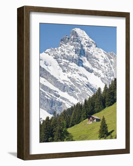 Jungfrau Massif and Swiss Chalet Near Murren, Jungfrau Region, Switzerland, Europe-Michael DeFreitas-Framed Photographic Print