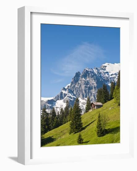 Jungfrau Massif and Swiss Chalet Near Murren, Jungfrau Region, Switzerland-Michael DeFreitas-Framed Photographic Print