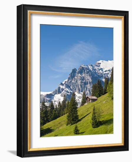 Jungfrau Massif and Swiss Chalet Near Murren, Jungfrau Region, Switzerland-Michael DeFreitas-Framed Photographic Print