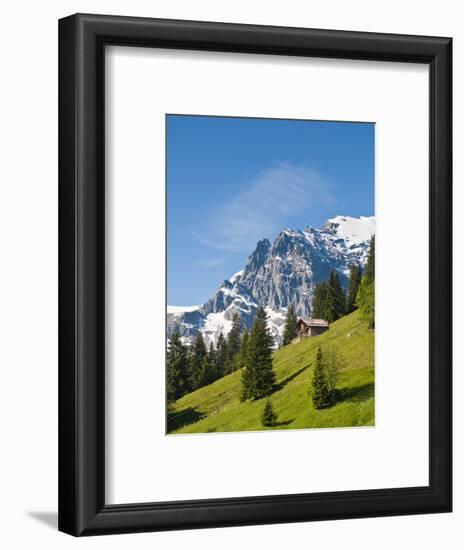 Jungfrau Massif and Swiss Chalet Near Murren, Jungfrau Region, Switzerland-Michael DeFreitas-Framed Photographic Print