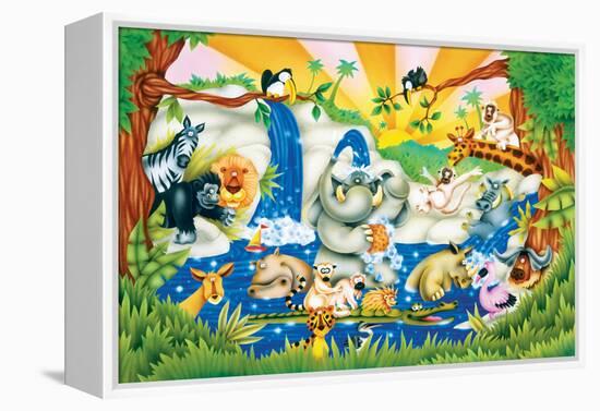 Jungle Bath-Marco Chicapouje-Framed Stretched Canvas