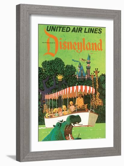 Jungle Cruise Hippo - United Air Lines, Vintage Airline Travel Poster, 1960s-Stan Galli-Framed Art Print