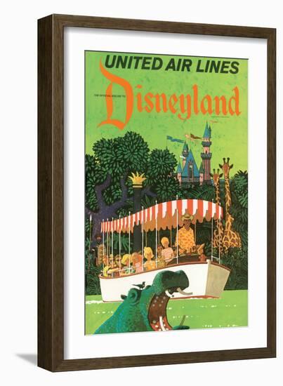 Jungle Cruise Hippo - United Air Lines, Vintage Airline Travel Poster, 1960s-Stan Galli-Framed Art Print