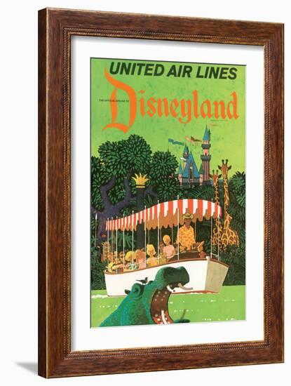 Jungle Cruise Hippo - United Air Lines, Vintage Airline Travel Poster, 1960s-Stan Galli-Framed Art Print