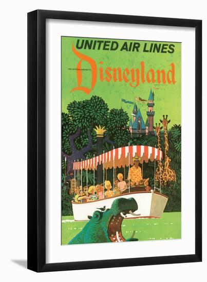 Jungle Cruise Hippo - United Air Lines, Vintage Airline Travel Poster, 1960s-Stan Galli-Framed Art Print