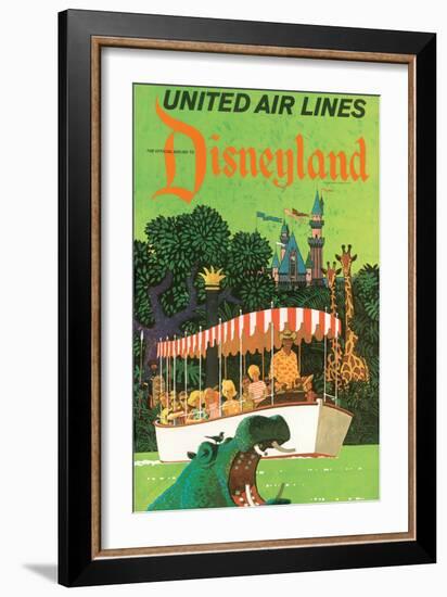 Jungle Cruise Hippo - United Air Lines, Vintage Airline Travel Poster, 1960s-Stan Galli-Framed Art Print