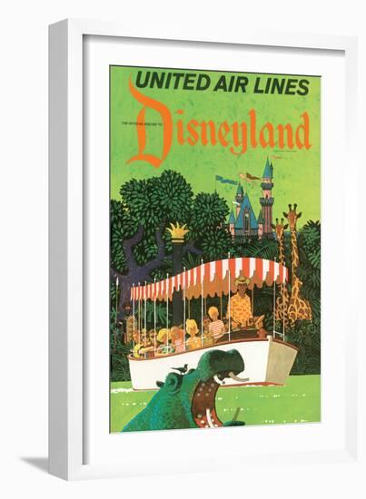 Jungle Cruise Hippo - United Air Lines, Vintage Airline Travel Poster, 1960s-Stan Galli-Framed Art Print