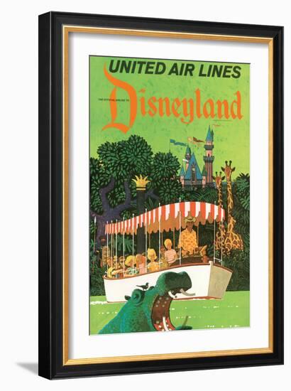 Jungle Cruise Hippo - United Air Lines, Vintage Airline Travel Poster, 1960s-Stan Galli-Framed Art Print