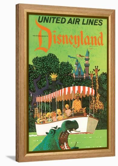 Jungle Cruise Hippo - United Air Lines, Vintage Airline Travel Poster, 1960s-Stan Galli-Framed Stretched Canvas