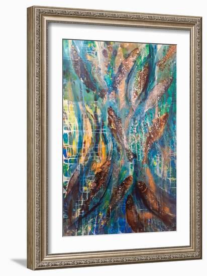 Jungle Falls, Fish, 2019 (Oil on Canvas)-jocasta shakespeare-Framed Giclee Print