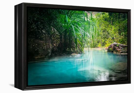 Jungle Landscape with Flowing Turquoise Water of Erawan Cascade Waterfall at Deep Tropical Rain For-Perfect Lazybones-Framed Premier Image Canvas