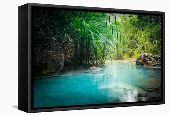 Jungle Landscape with Flowing Turquoise Water of Erawan Cascade Waterfall at Deep Tropical Rain For-Perfect Lazybones-Framed Premier Image Canvas