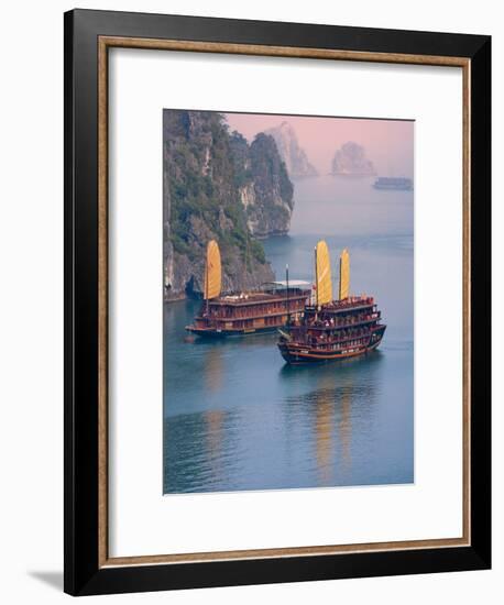 Junk Boat and Karst Islands in Halong Bay, Vietnam-Keren Su-Framed Photographic Print