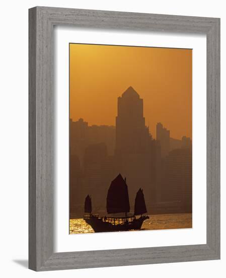 Junk on Victoria Harbour, Hong Kong, China-Neil Farrin-Framed Photographic Print