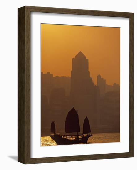 Junk on Victoria Harbour, Hong Kong, China-Neil Farrin-Framed Photographic Print