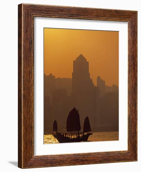 Junk on Victoria Harbour, Hong Kong, China-Neil Farrin-Framed Photographic Print