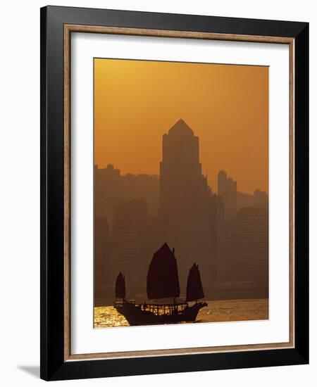 Junk on Victoria Harbour, Hong Kong, China-Neil Farrin-Framed Photographic Print