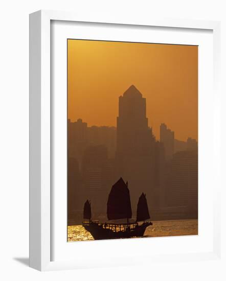 Junk on Victoria Harbour, Hong Kong, China-Neil Farrin-Framed Photographic Print