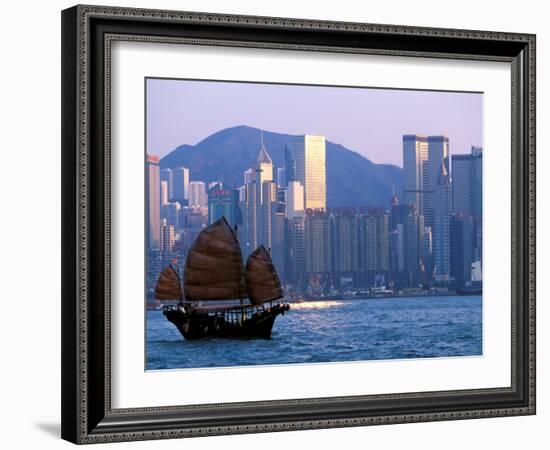 Junk Sailing in Hong Kong Harbor, Hong Kong, China-Paul Souders-Framed Photographic Print