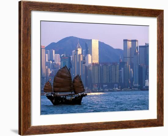 Junk Sailing in Hong Kong Harbor, Hong Kong, China-Paul Souders-Framed Photographic Print