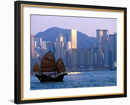 Junk Sailing in Hong Kong Harbor, Hong Kong, China-Paul Souders-Framed Photographic Print