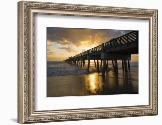 Juno Beach, Florida. Juno Beach Pier at sunrise with high surf-Jolly Sienda-Framed Photographic Print