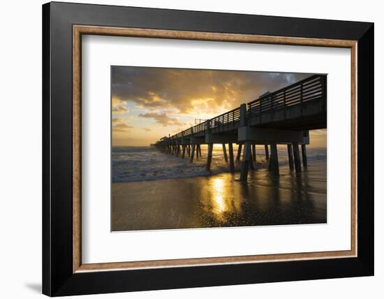 Juno Beach, Florida. Juno Beach Pier at sunrise with high surf-Jolly Sienda-Framed Photographic Print