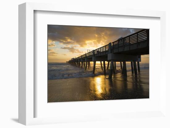 Juno Beach, Florida. Juno Beach Pier at sunrise with high surf-Jolly Sienda-Framed Photographic Print