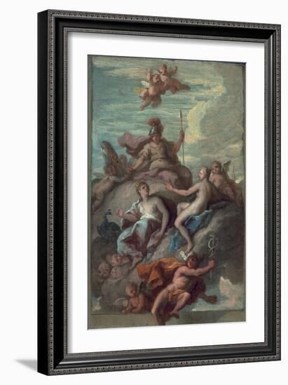 Juno, Minerva and Venus Dispatching Mercury with the Apple of Discord, C.1718-Sir James Thornhill-Framed Giclee Print