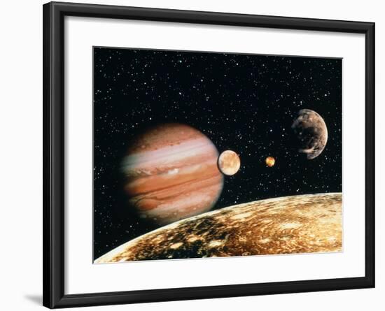 Jupiter And the Galilean Moons Seen From Callisto-Science Photo Library-Framed Photographic Print