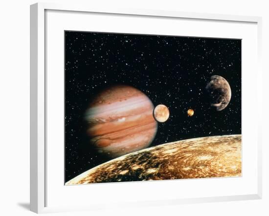 Jupiter And the Galilean Moons Seen From Callisto-Science Photo Library-Framed Photographic Print