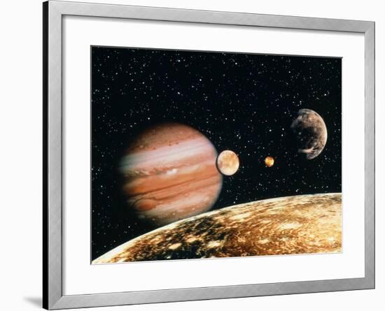 Jupiter And the Galilean Moons Seen From Callisto-Science Photo Library-Framed Photographic Print