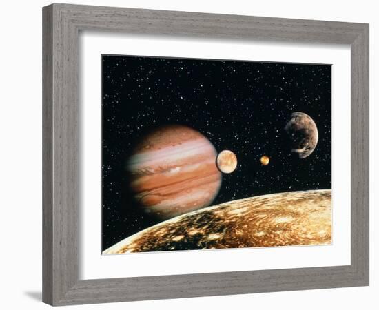 Jupiter And the Galilean Moons Seen From Callisto-Science Photo Library-Framed Photographic Print