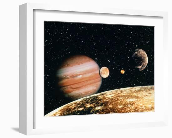 Jupiter And the Galilean Moons Seen From Callisto-Science Photo Library-Framed Photographic Print