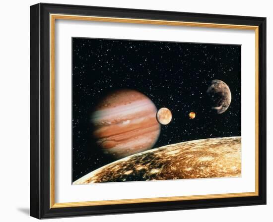 Jupiter And the Galilean Moons Seen From Callisto-Science Photo Library-Framed Photographic Print