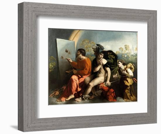 Jupiter, Mercury and the Virtue (Jupiter Painting Butterflies), C. 1524 (Oil on Canvas)-Dosso Dossi-Framed Giclee Print